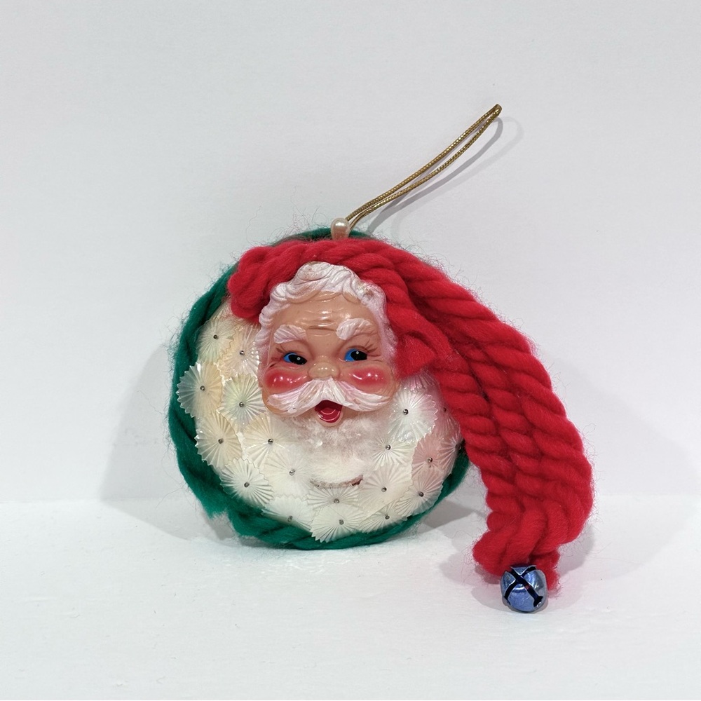 Vintage Santa Face Christmas Ornament - Pinwheel Sequins